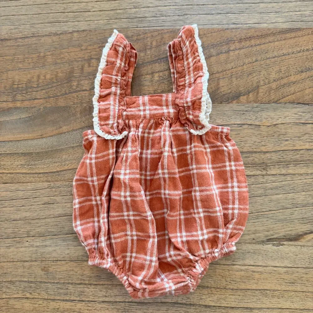 Rylee + Cru Maya Plaid Romper - Size 0-3 months